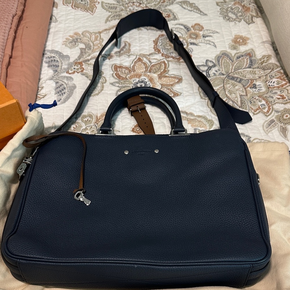 Louis Vuitton Armand Briefcase Mm Taurillon Leather Marine Blue